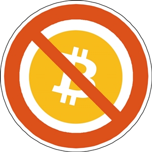 Bitcoin-logo i et forbudsskilt